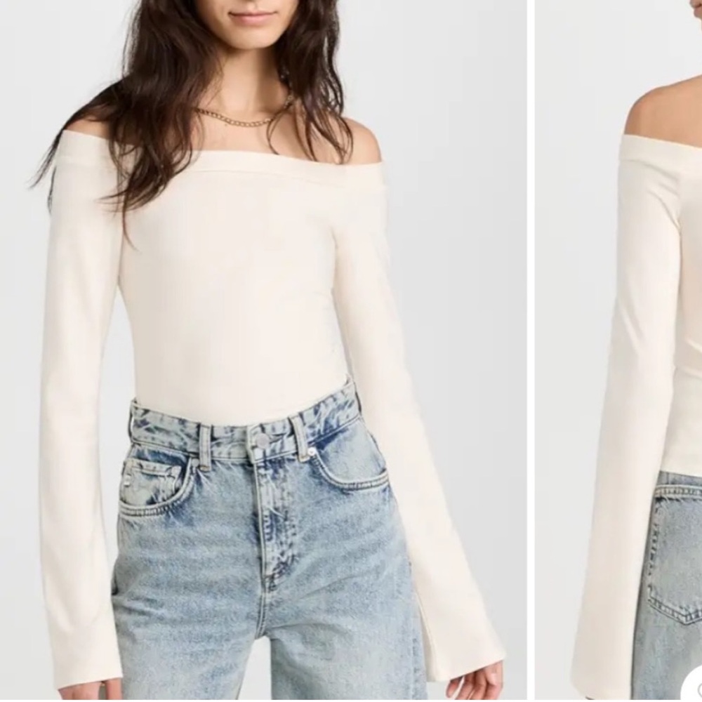 Reformation off shoulder white top long bell sleeve